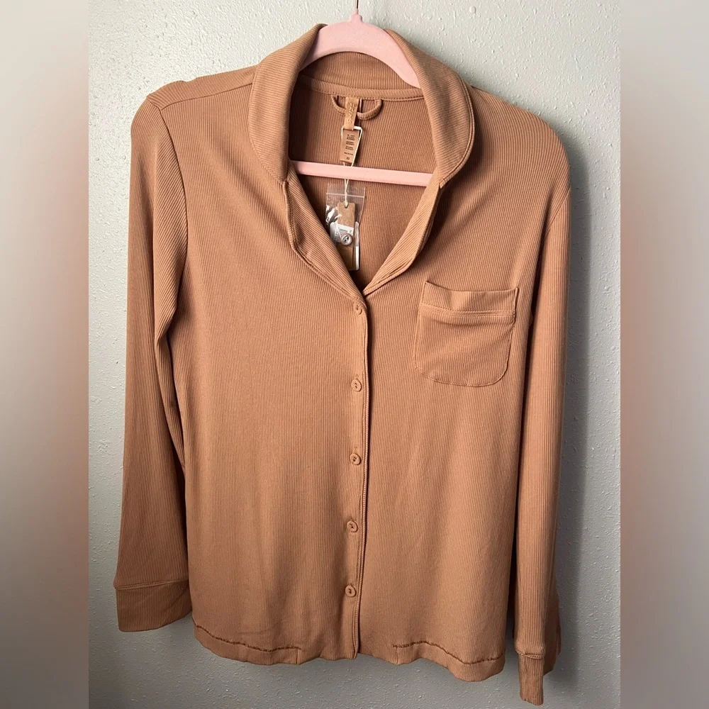 SKIMS Soft Lounge Ribbed Sleep Set in Camel Size XS New - Picture 6 of 12